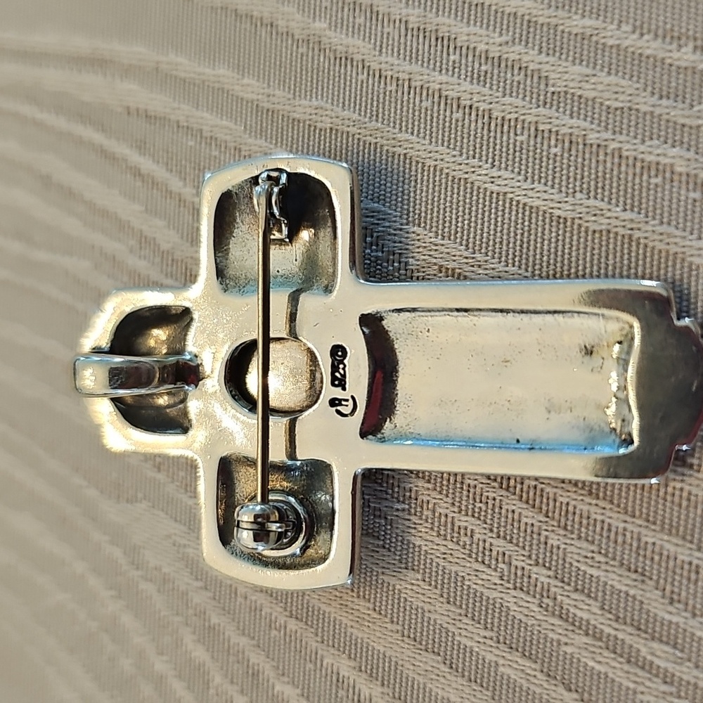 Carolyn Pollack Silver Cross Pendant/Pin with Multicolor Inlay - Picture 2 of 2